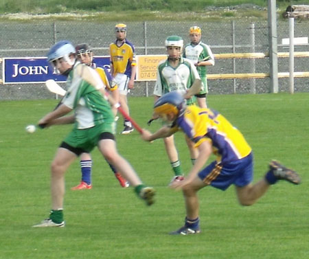 Action from the under 14 Donegal hurling championship final.
