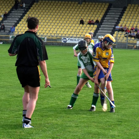 Action from the under 14 Donegal hurling championship final.