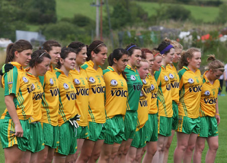 Action from the All-Ireland ladies minor football final between Donegal and Galway..