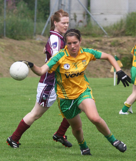 Action from the All-Ireland ladies minor football final between Donegal and Galway..