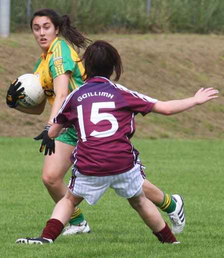 Action from the All-Ireland ladies minor football final between Donegal and Galway..