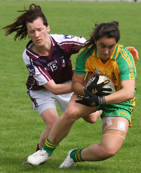 Action from the All-Ireland ladies minor football final between Donegal and Galway..