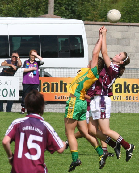 Action from the All-Ireland ladies minor football final between Donegal and Galway..