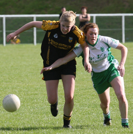 Action from the 2010 ladies intermediate championship final between Aodh Ruadh and Malin.