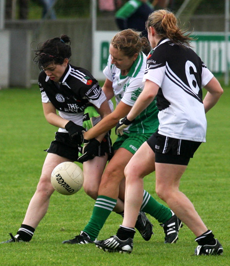 Action from the 2010 ladies intermediate championship final between Aodh Ruadh and Malin.