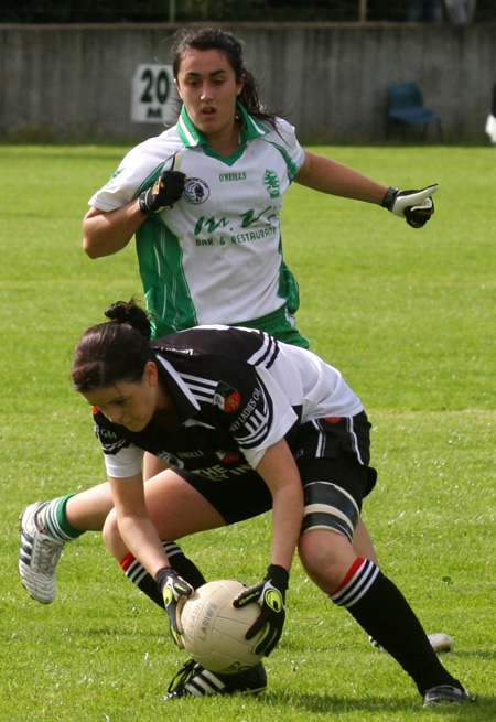 Action from the 2010 ladies intermediate championship final between Aodh Ruadh and Malin.