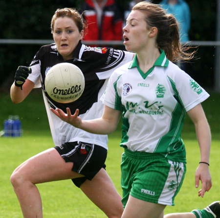 Action from the 2010 ladies intermediate championship final between Aodh Ruadh and Malin.