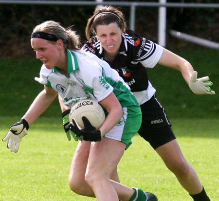 Action from the 2010 ladies intermediate championship final between Aodh Ruadh and Malin.