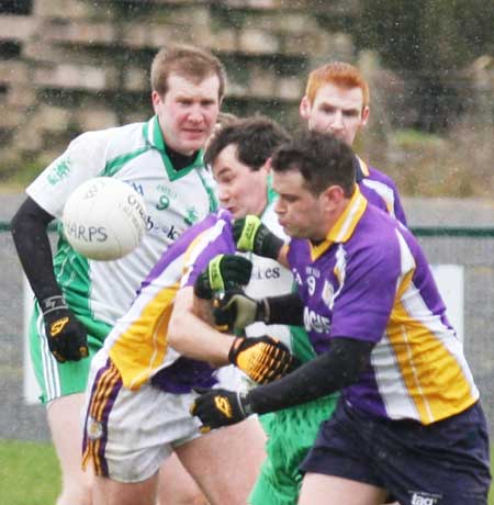 Action from the challenge game between Aodh Ruadh and Derrygonnelly Harps.