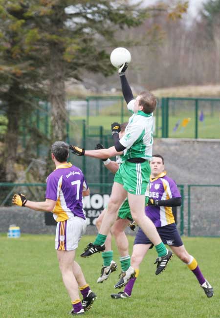 Action from the challenge game between Aodh Ruadh and Derrygonnelly Harps.