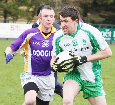 Action from the challenge game between Aodh Ruadh and Derrygonnelly Harps.