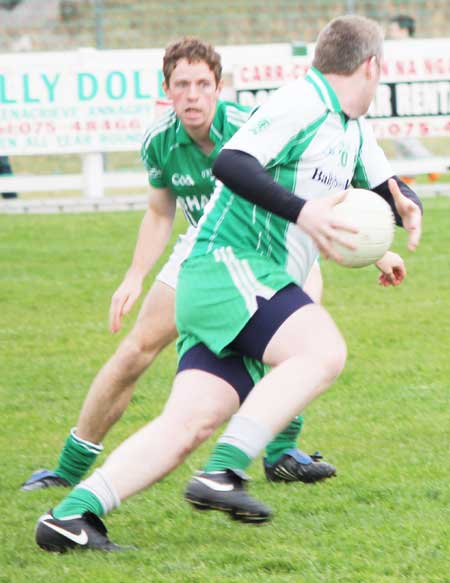 Action from the senior division three match against Naomh Mhuire.