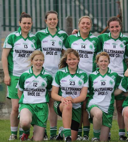 Action from the ladies league clash between Aodh Ruadh and MacCumhaills in Pirc Aoidh Ruaidh.