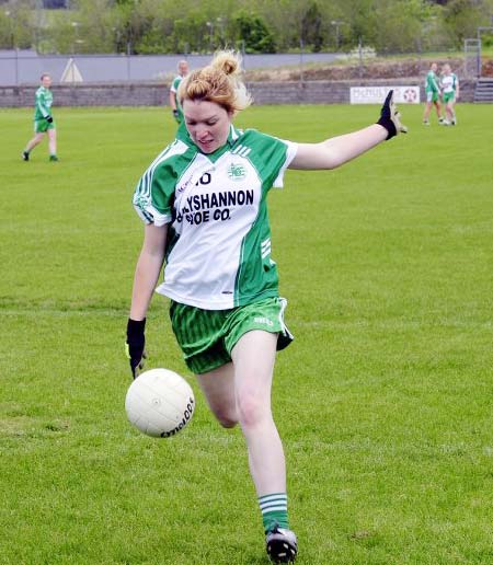 Action from the ladies league clash between Aodh Ruadh and MacCumhaills in Pirc Aoidh Ruaidh.