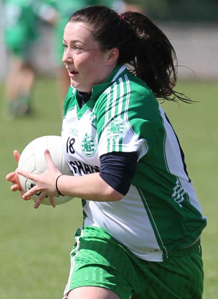 Action from the ladies league clash between Aodh Ruadh and MacCumhaills in Pirc Aoidh Ruaidh.