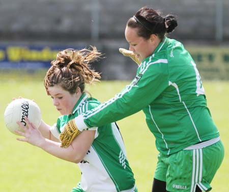 Action from the ladies league clash between Aodh Ruadh and MacCumhaills in Pirc Aoidh Ruaidh.