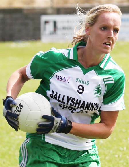 Action from the ladies league clash between Aodh Ruadh and MacCumhaills in Pirc Aoidh Ruaidh.