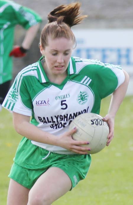 Action from the ladies league clash between Aodh Ruadh and MacCumhaills in Pirc Aoidh Ruaidh.