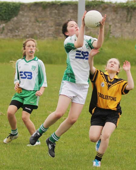 Action from the under 12 girls challenge between Aodh Ruadh and Erne Gaels in Pirc Aoidh Ruaidh.