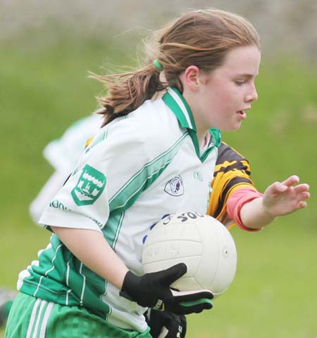 Action from the under 12 girls challenge between Aodh Ruadh and Erne Gaels in Pirc Aoidh Ruaidh.