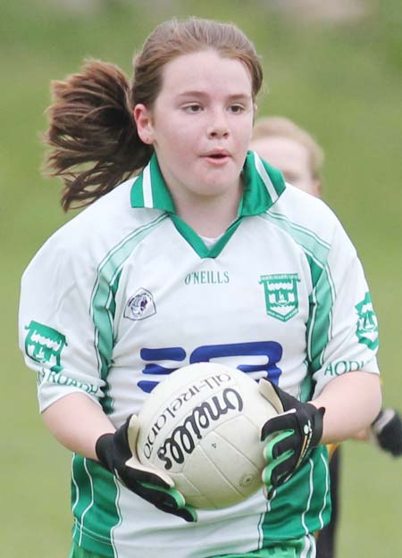 Action from the under 12 girls challenge between Aodh Ruadh and Erne Gaels in Pirc Aoidh Ruaidh.