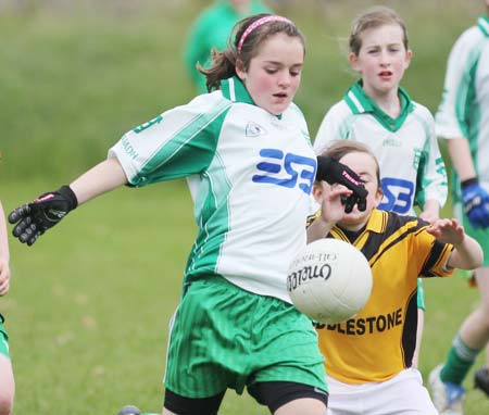 Action from the under 12 girls challenge between Aodh Ruadh and Erne Gaels in Pirc Aoidh Ruaidh.