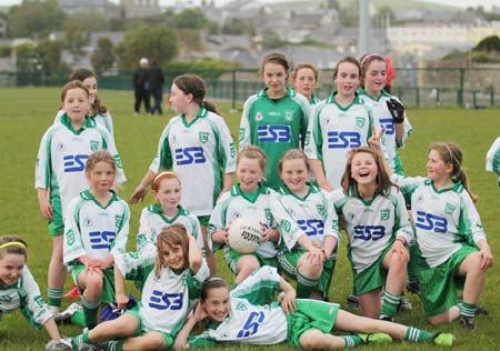 Action from the under 12 girls challenge between Aodh Ruadh and Erne Gaels in Pirc Aoidh Ruaidh.