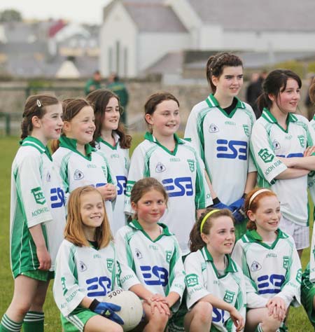 Action from the under 12 girls challenge between Aodh Ruadh and Erne Gaels in Pirc Aoidh Ruaidh.