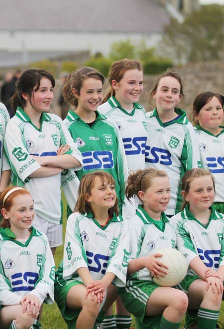 Action from the under 12 girls challenge between Aodh Ruadh and Erne Gaels in Pirc Aoidh Ruaidh.