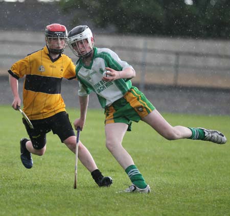 Action from the under 14 hurling game between Aodh Ruadh and Saint Eunan's.