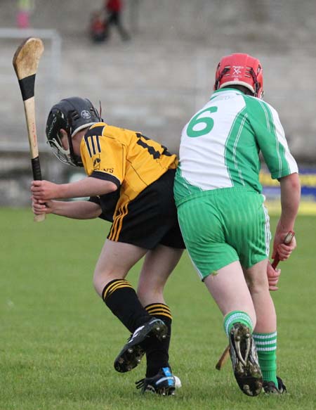 Action from the under 14 hurling game between Aodh Ruadh and Saint Eunan's.