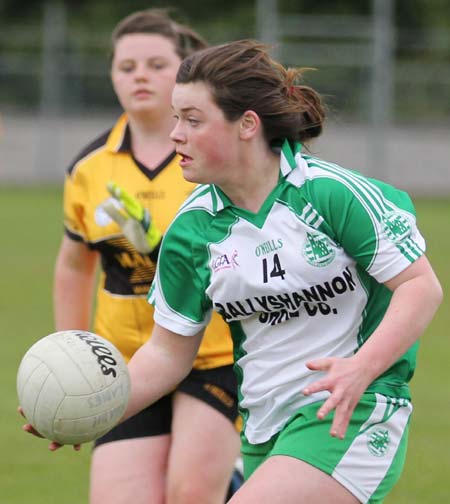 Action from the under 12 girls challenge between Aodh Ruadh and Erne Gaels in Pirc Aoidh Ruaidh.