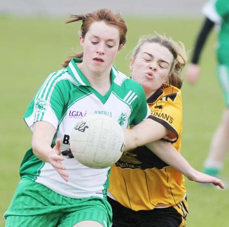 Action from the under 12 girls challenge between Aodh Ruadh and Erne Gaels in Pirc Aoidh Ruaidh.