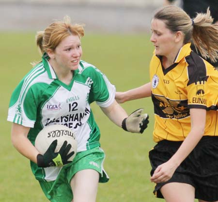 Action from the under 12 girls challenge between Aodh Ruadh and Erne Gaels in Pirc Aoidh Ruaidh.