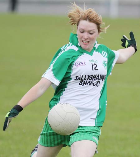 Action from the under 12 girls challenge between Aodh Ruadh and Erne Gaels in Pirc Aoidh Ruaidh.