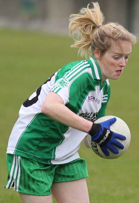 Action from the under 12 girls challenge between Aodh Ruadh and Erne Gaels in Pirc Aoidh Ruaidh.