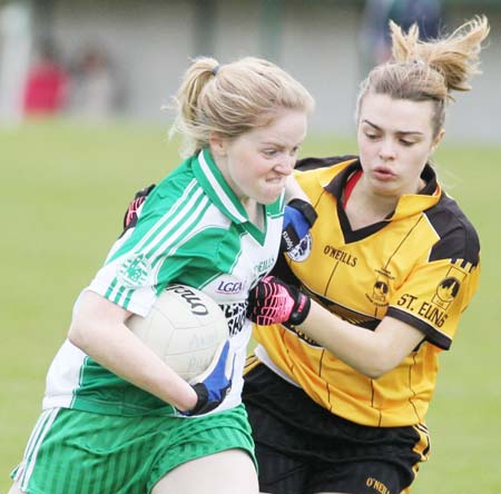 Action from the under 12 girls challenge between Aodh Ruadh and Erne Gaels in Pirc Aoidh Ruaidh.