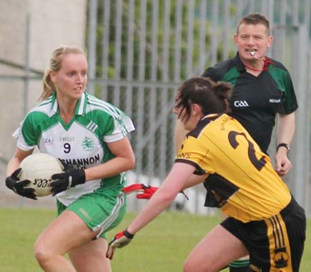 Action from the under 12 girls challenge between Aodh Ruadh and Erne Gaels in Pirc Aoidh Ruaidh.