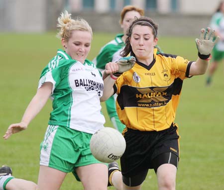 Action from the under 12 girls challenge between Aodh Ruadh and Erne Gaels in Pirc Aoidh Ruaidh.