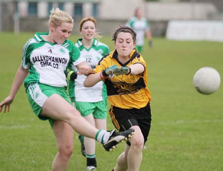 Action from the under 12 girls challenge between Aodh Ruadh and Erne Gaels in Pirc Aoidh Ruaidh.