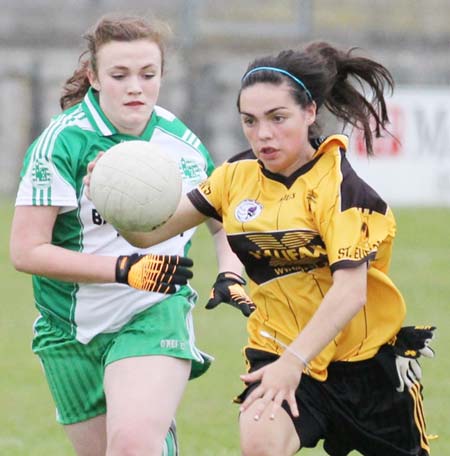 Action from the under 12 girls challenge between Aodh Ruadh and Erne Gaels in Pirc Aoidh Ruaidh.