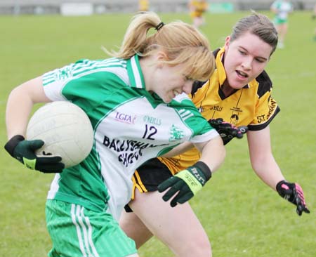 Action from the under 12 girls challenge between Aodh Ruadh and Erne Gaels in Pirc Aoidh Ruaidh.