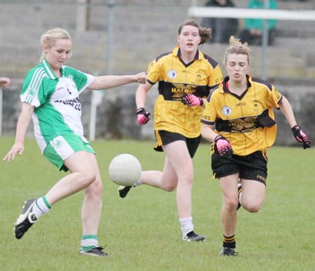 Action from the under 12 girls challenge between Aodh Ruadh and Erne Gaels in Pirc Aoidh Ruaidh.