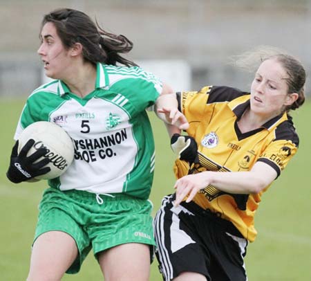 Action from the under 12 girls challenge between Aodh Ruadh and Erne Gaels in Pirc Aoidh Ruaidh.