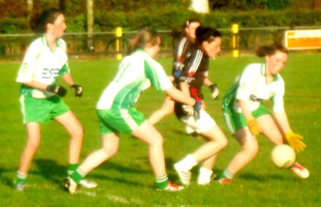 Action from the 2011 ladies under 14 B championship final between Aodh Ruadh and Urris.