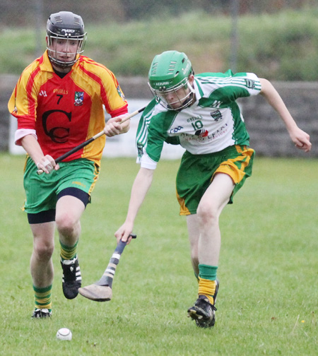 Action from the under 16 hurling league game between Aodh Ruadh and MacCumhaill's.