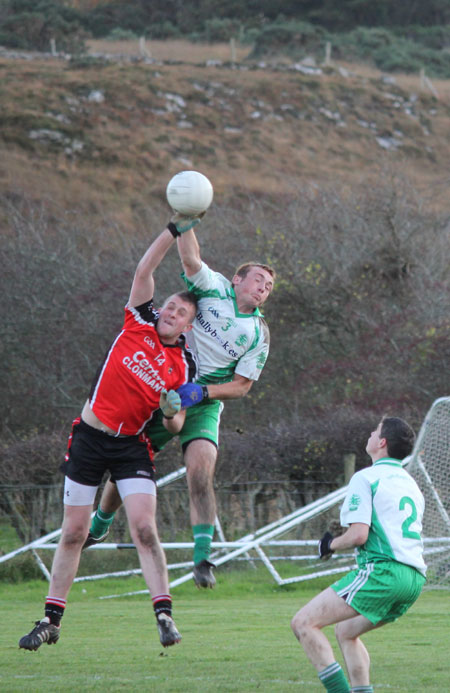 Action from the division three football league match against Urris.