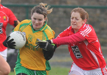 Action from the 2012 NFL division two clash between Donegal and Cork in Pirc Aoidh Ruaidh.