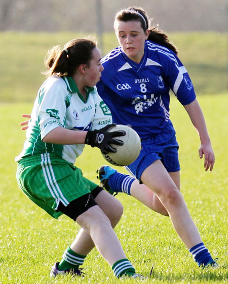 Action from the 2012 ladies under 14 match between Aodh Ruadh and Four Masters.