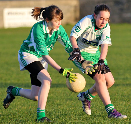 Action from the 2012 ladies under 14 match between Aodh Ruadh and Saint Naul's.